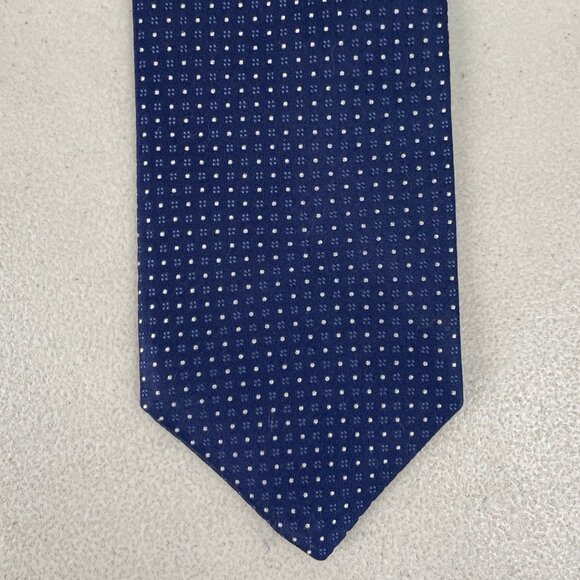 Vintage DKNY Pin Polka Dot Tie 1990s Navy Blue & Silver Silk Necktie - Picture 1 of 4